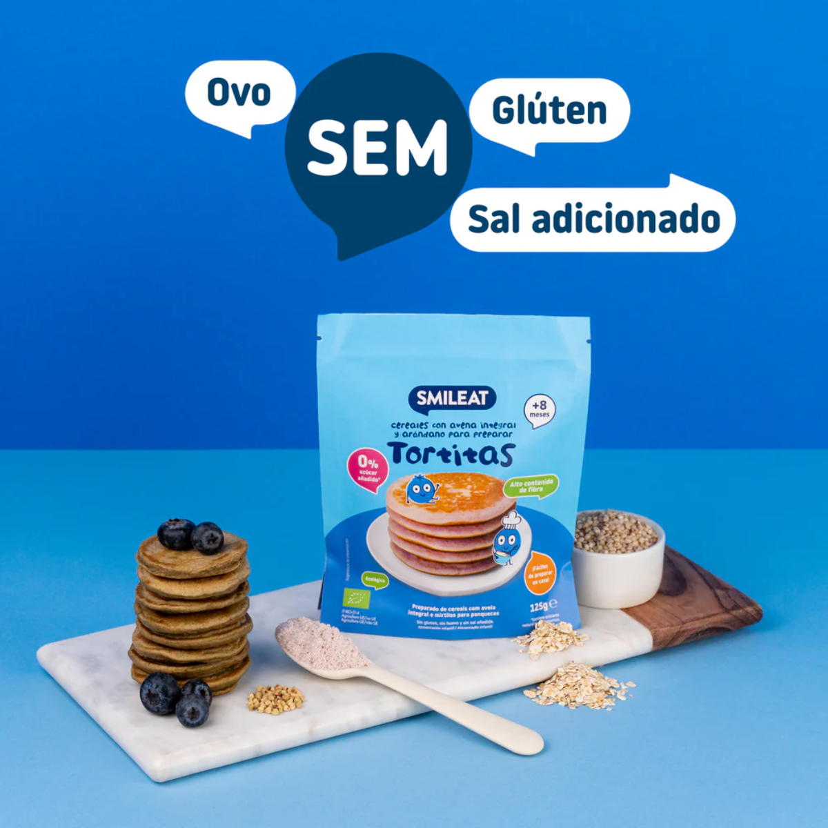 Mix Panquecas de Cereais com Aveia Integral e Mirtilos Biológico, 125g Smileat