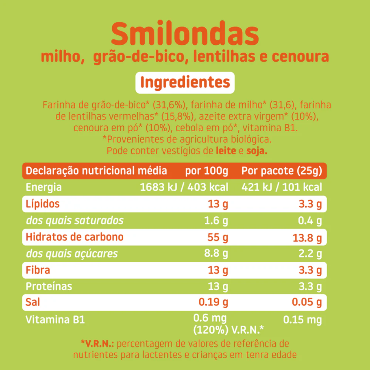 Snack Smilondas Milho com Lentilhas e Cenoura Biológico, 25g Smileat