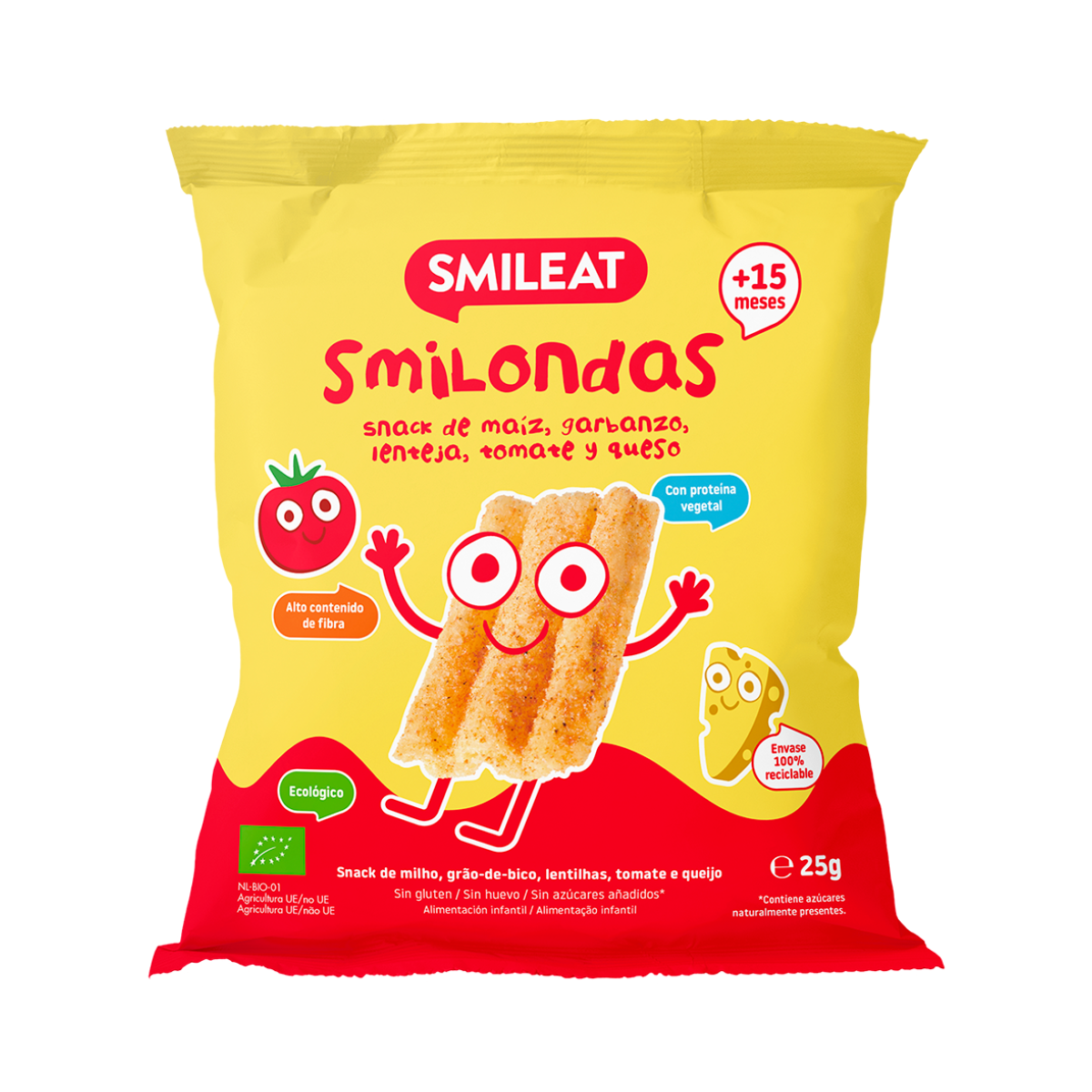 Snack Smilondas Milho com Tomate e Queijo Biológico, 25g Smileat